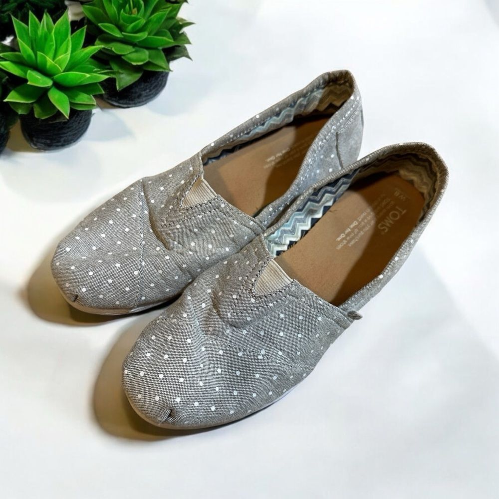 TOMS‎ Alpargata Slip On Shoes Womens W8 Gray Polka Dot Canvas Casual Flats